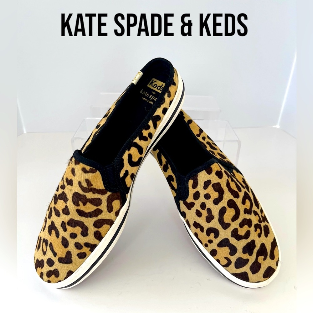 Kate Spade X New York Keds Slip on Sneakers Leopard Calf Hair Rubber Soles Mule